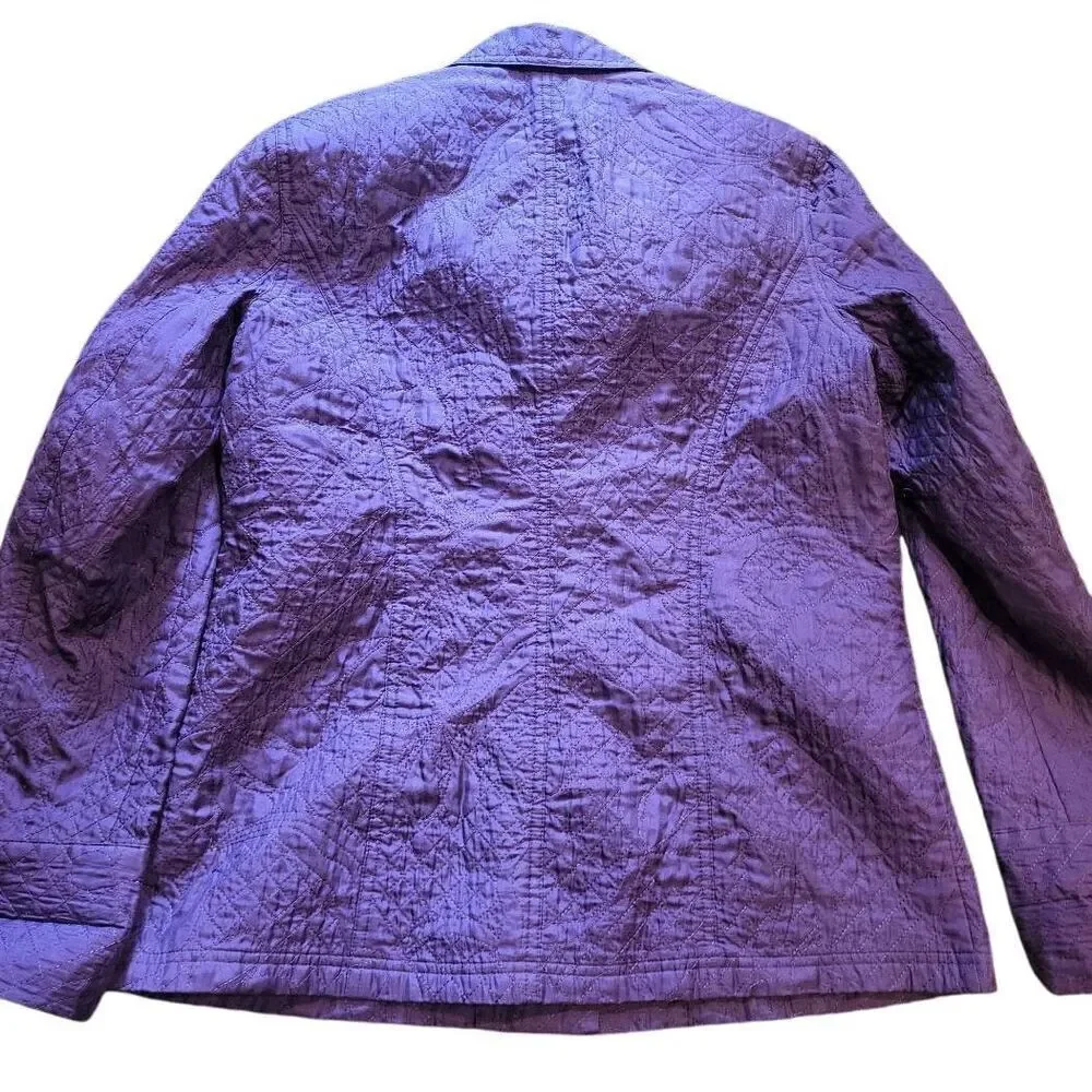 Coldwater Creek Jacket Women's Small Purple Quilted Silk Button Up Lightweight